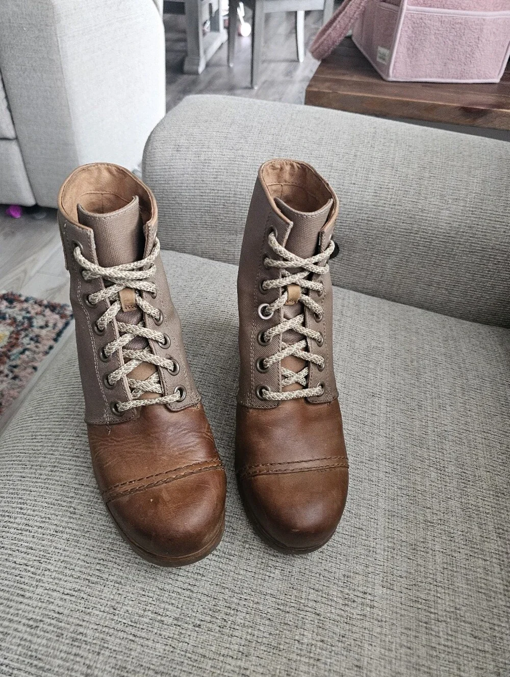 Sorel Lace-Up Canvas & Leather Wedge Boots – Women's Size 9